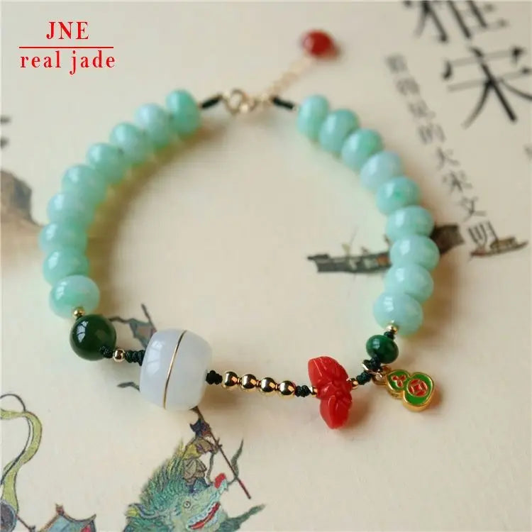 Green Jade Abacus Beads 18K Gold Inlaid Hetian Jade As Right As Rain Exquisite Blue Yellow Gold Gourd Woven Bracelet for Wome