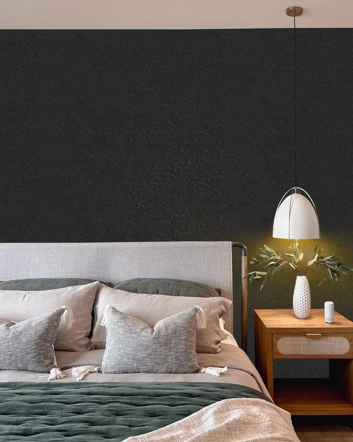 ORON DIY 3D Embossed Black Textured Wallpaper Peel and Stick Self Adhesive Vinyl Silk Wallpaper for Home Wall