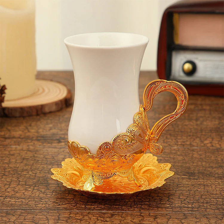 Wholesale Porcelain Turkish Coffee Tea Cup Set Luxury Gold Arabic Style Wedding Party Coffee Cup and Saucer Set