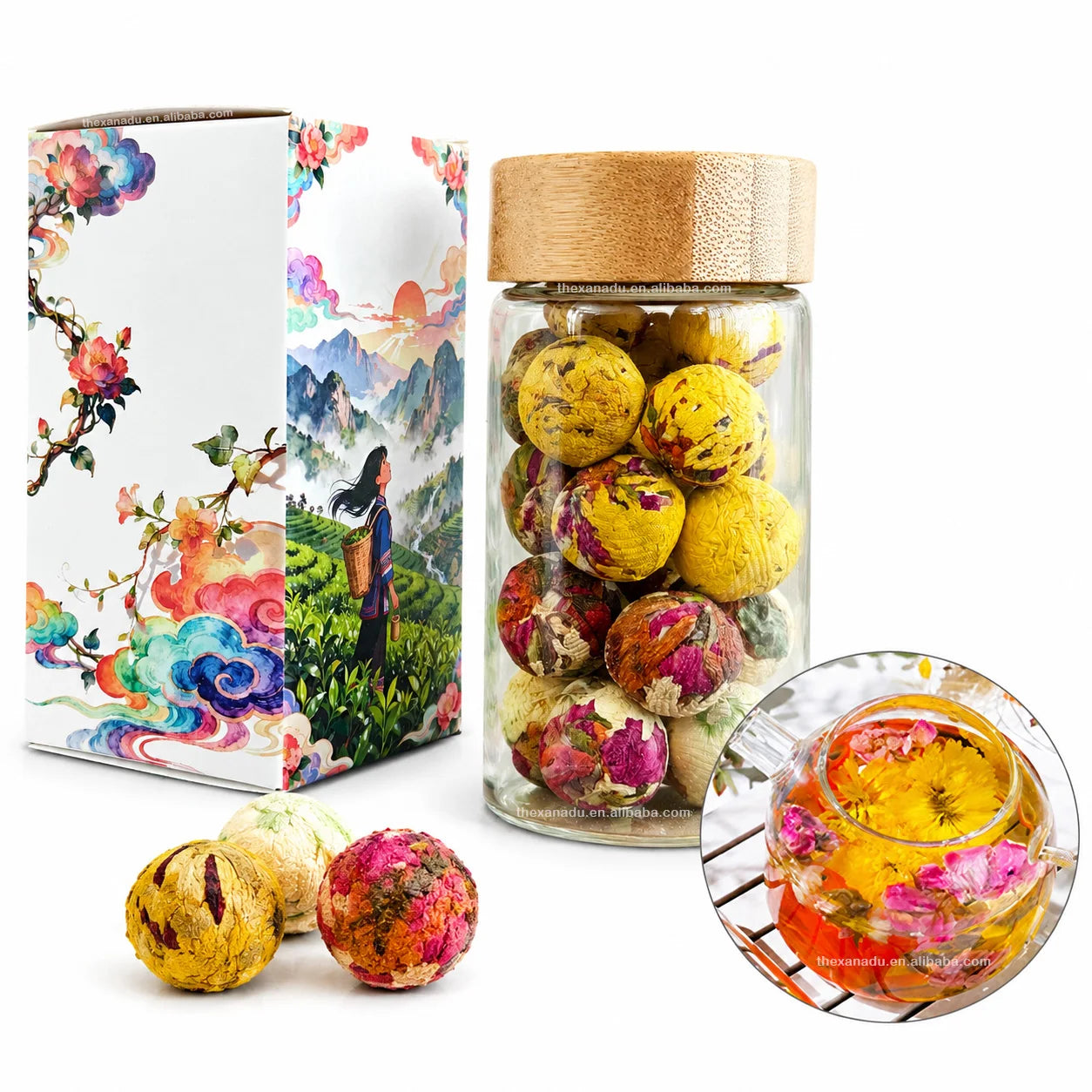 16 PCs Chrysanthemum Blooming 2g Flower Balls Bottle Gift Pack Custom Logo Chinese Beautiful Handmade Mix Rose Jasmine Lily T
