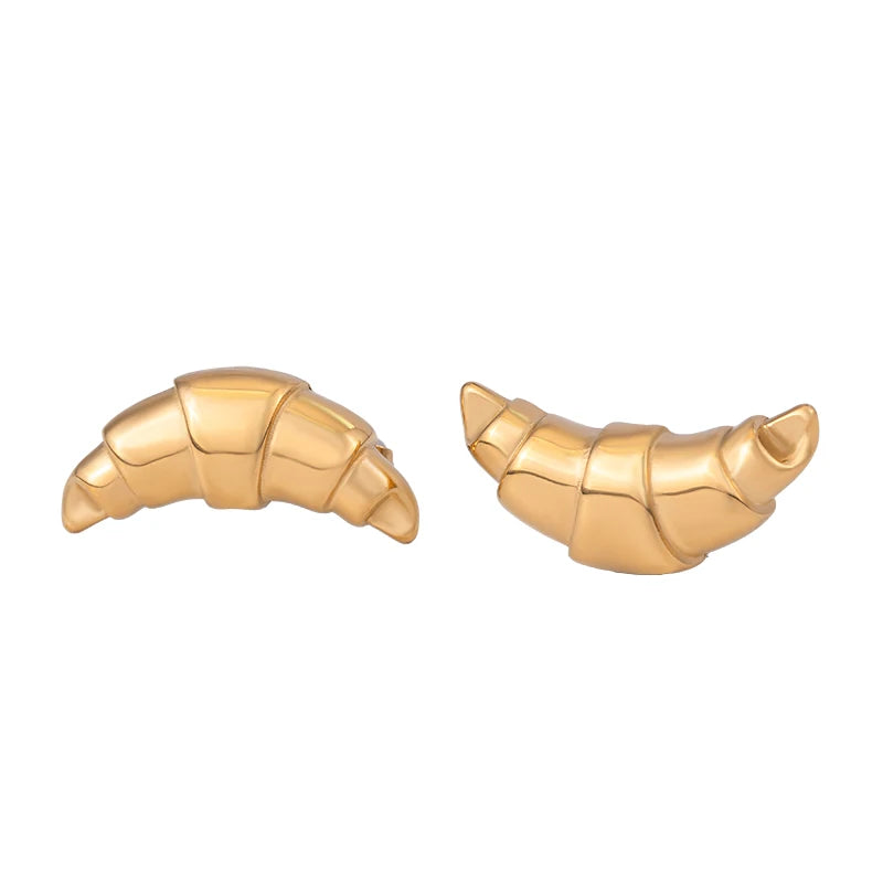 INS Trendy Stainless Steel Hypoallergenic Hollow Croissant Stud Earrings Jewelry Women