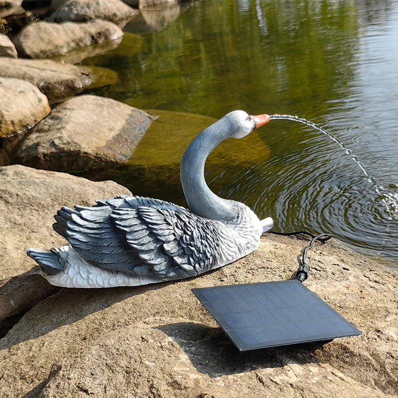 Realistic Handmade Art Deco Artificial Animal Statues Large Resin Bent Neck Swan Solar Powered Waterfall Fountain Garden Deco