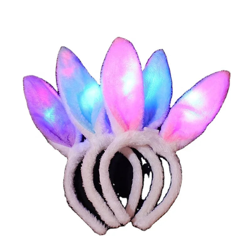 Hot Sale LED Easter Plush Bunny Ears Headbands Rabbit Ear Hairband Cosplay Costume Accessories for Kids Adult Girls