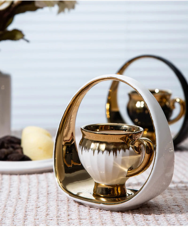 2026 New Arrived Elegant Afternoon Tea Espresso Cup Set Enamel Ceramic Coffee Tea Cup and Saucer Set of 6pcs Luxury