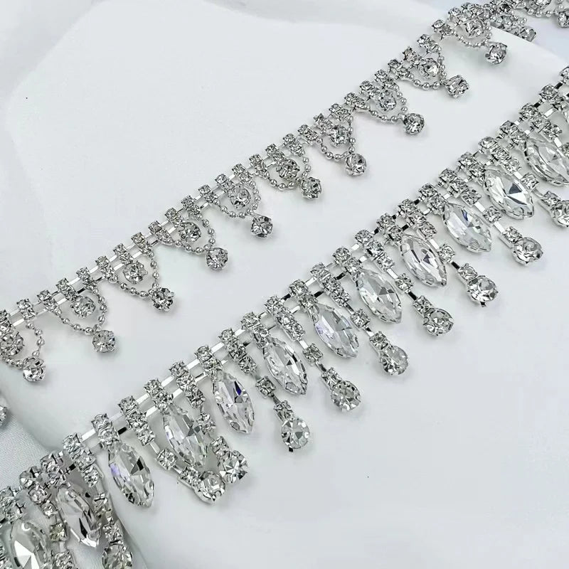 Wholesale 3D Shiny Glass Tassels Motif Rhinestones Sew-On Flatback Chain Style Nail Art Bags Decorative Clothing Shoes Pants