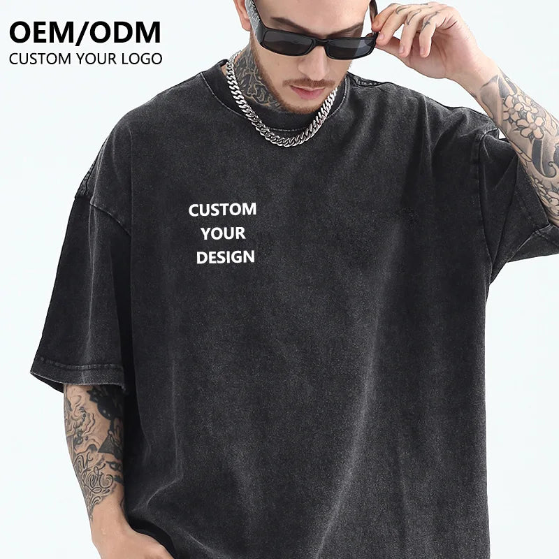 Wholesale Printing Blank Acid Wash Blank Tshirt Vintage Style Heavyweight Cotton Oversize Men Vintage t Shirt