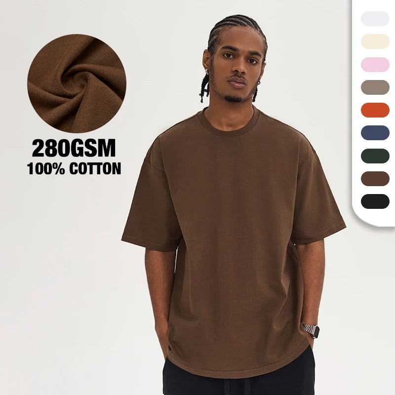 High Street T Shirt Style Summer Round Neck Loose Design 280G Cotton T-shirts Unisex Custom Embroidery T-shirt