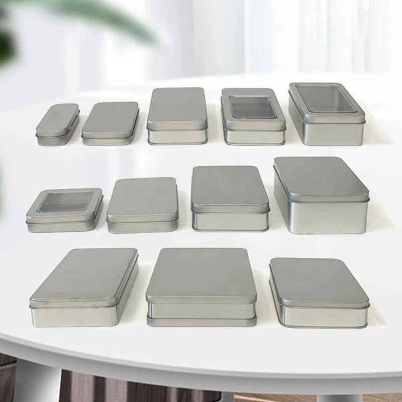 Rectangular Tin Container White Silver Small Custom Printed Metal Tin Box for Packaging