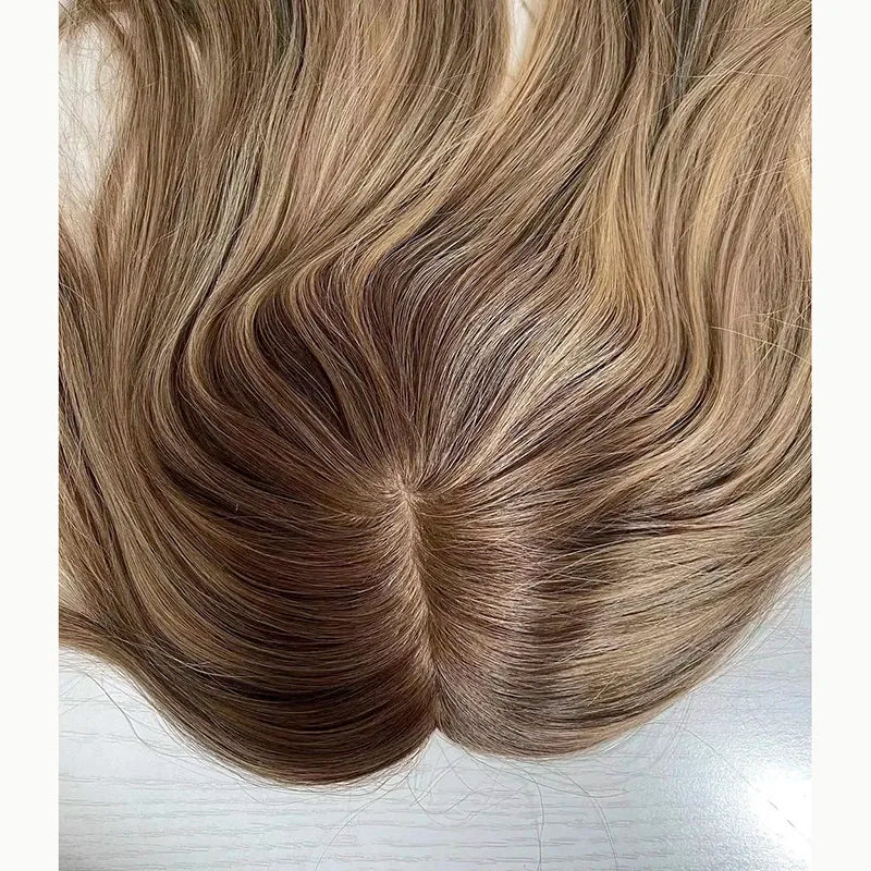 Top Quality 100% Human Hair Topper for European Women Double Draw Size Can Be Customized Mono Toppers with Silk Based