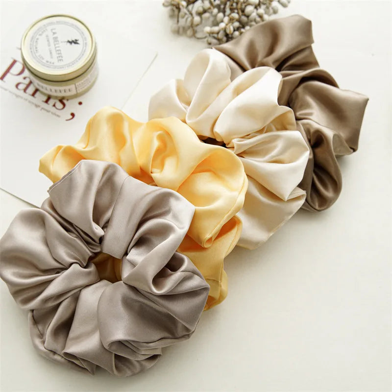 MIO Hair Scrunchies Solid Color Large Size Floral Pattern Latest Fabric Elastic Hair Rope Simple Rubber Band Women Girls Thic
