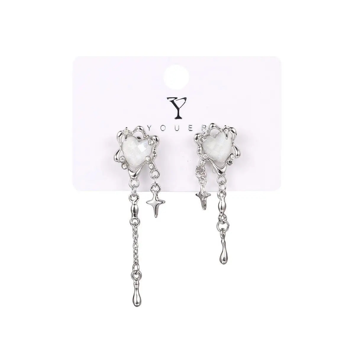 Lateefah 2024 Ornate Fashion Jewelry Starry Sky Star Tears Pendant Alloy Heart Stone Earrings
