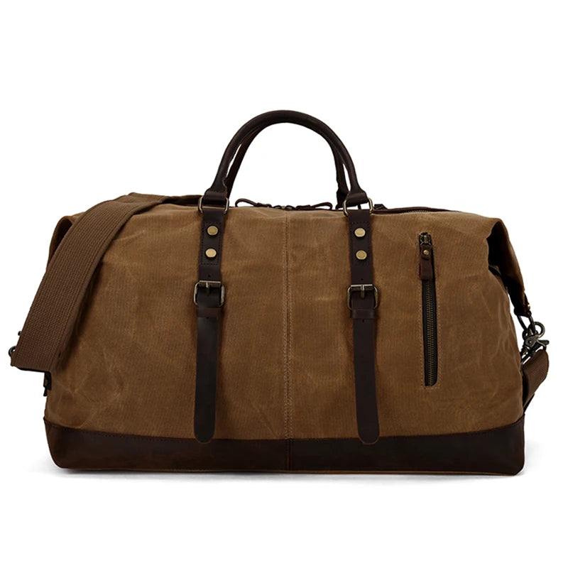 Manufacturer Large Capacity Men Vintage Waxed Canvas Camping Overnight Weekender Travel Bag Canvas Duffle Bag