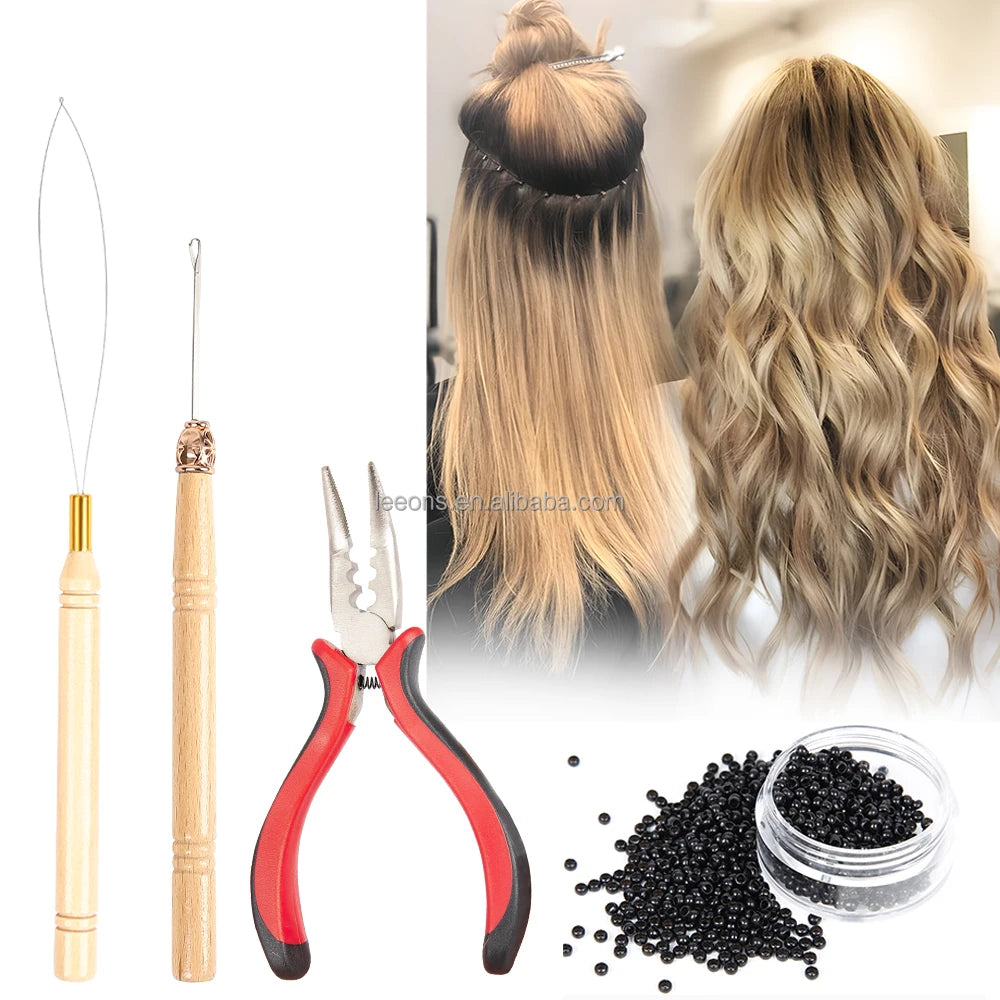 Leeons Pulling Loop Threader Crochet Latch Hook Needle Stainless Steel Hair Extension Tools Plier Kit Ergonomic Design 7-Colo