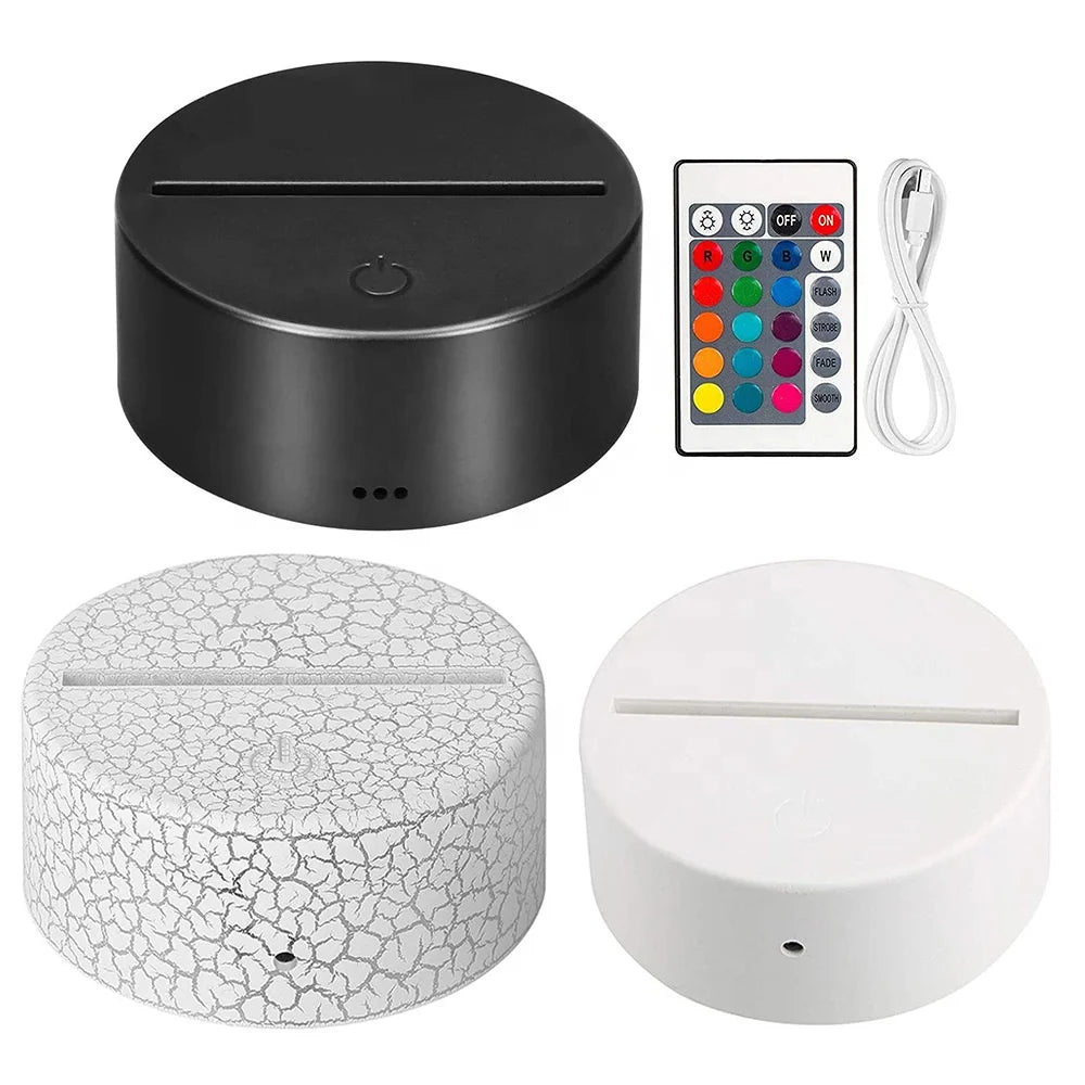RGB LED Night Light Acrylic Black 3D LED Lamp Base USB Cable Remote Control Rechargeable Power Bedroom Night Light Base