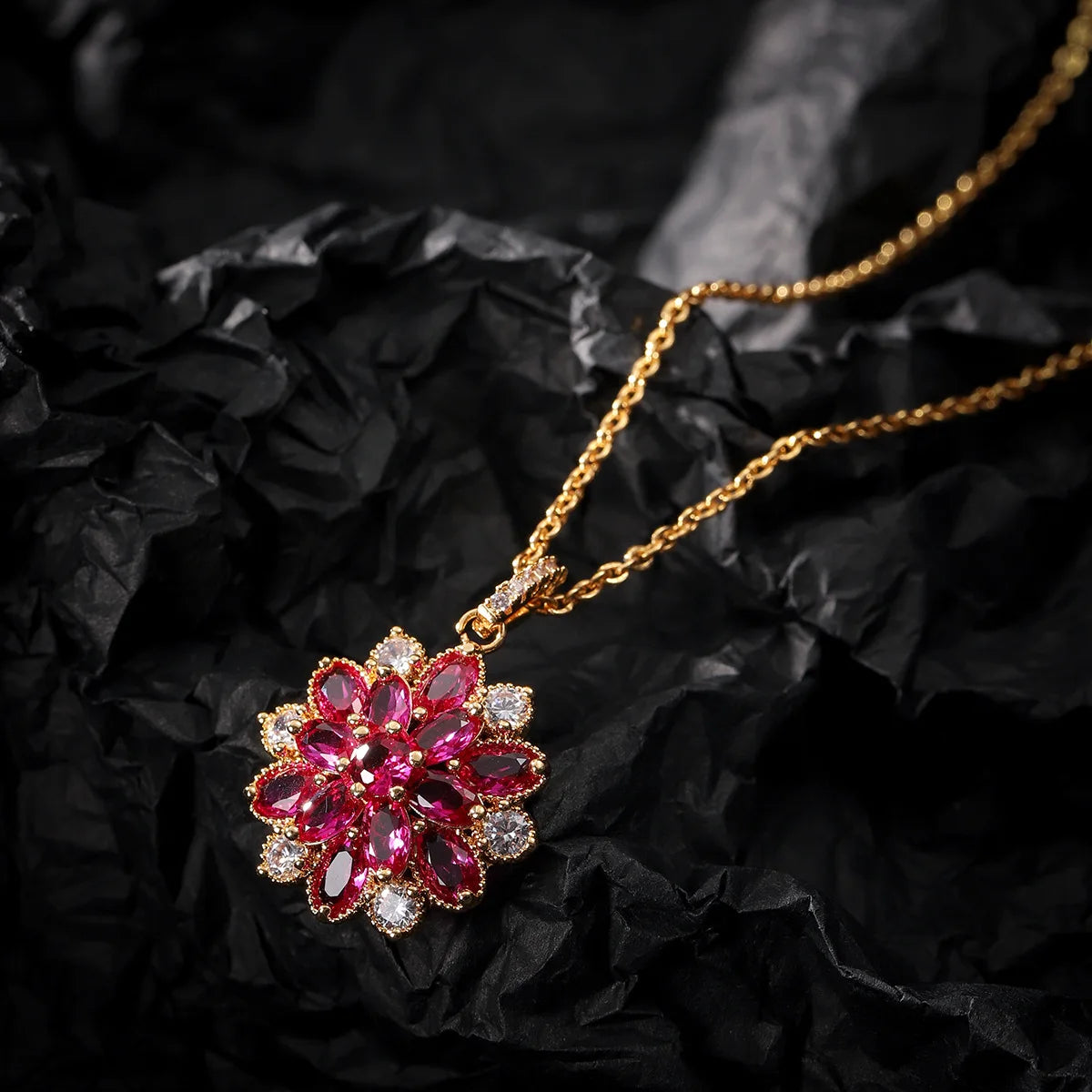 Cross-border New Necklace Red Corundum Jewelry Gift Jewelry Zircon Pendant Gold Plated Collarbone Chain