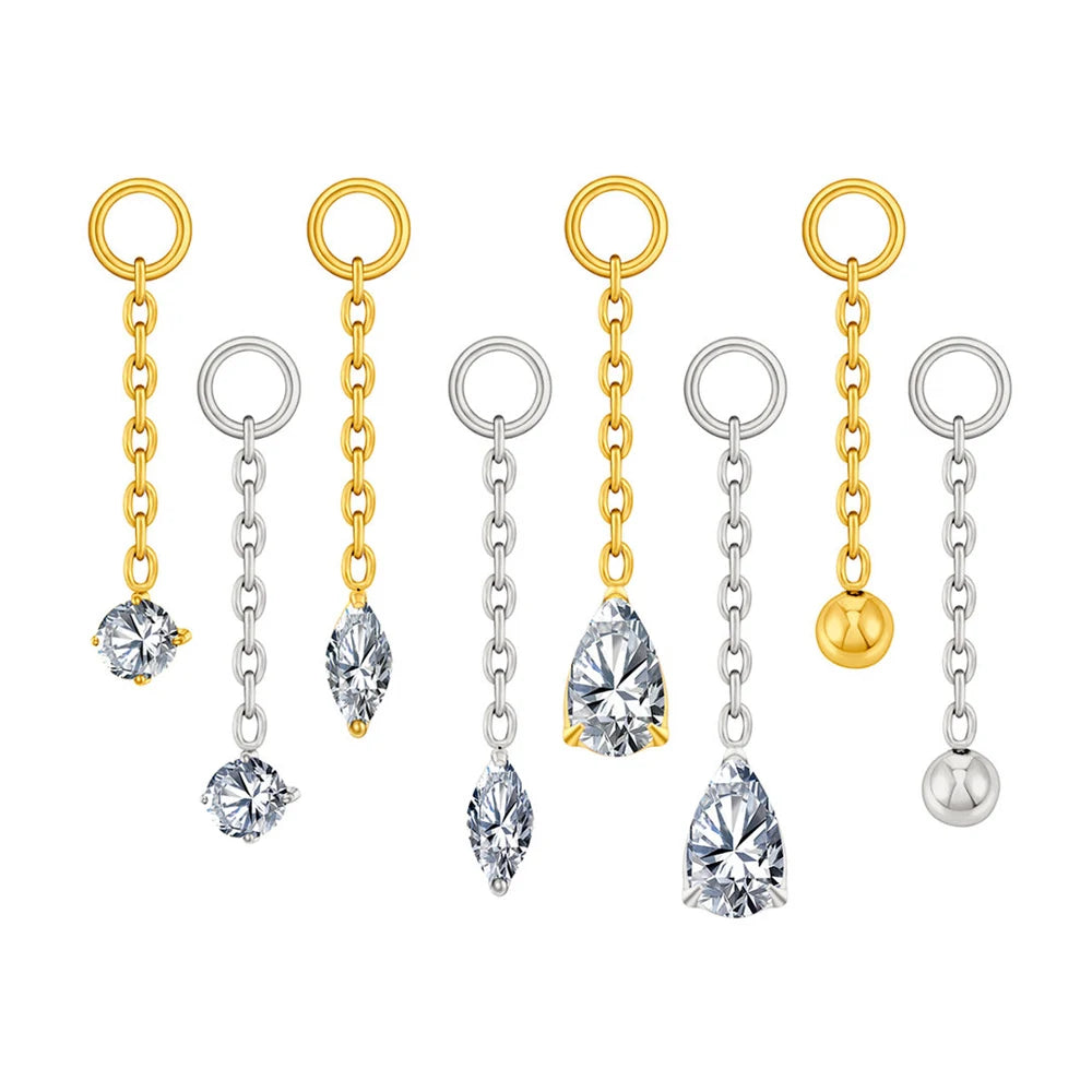 ASTM F136 Titanium Earring Chain with Dangling Marquise CZ Charm for Labret Stud Hoop Nose Clicker Piercing Jewelry
