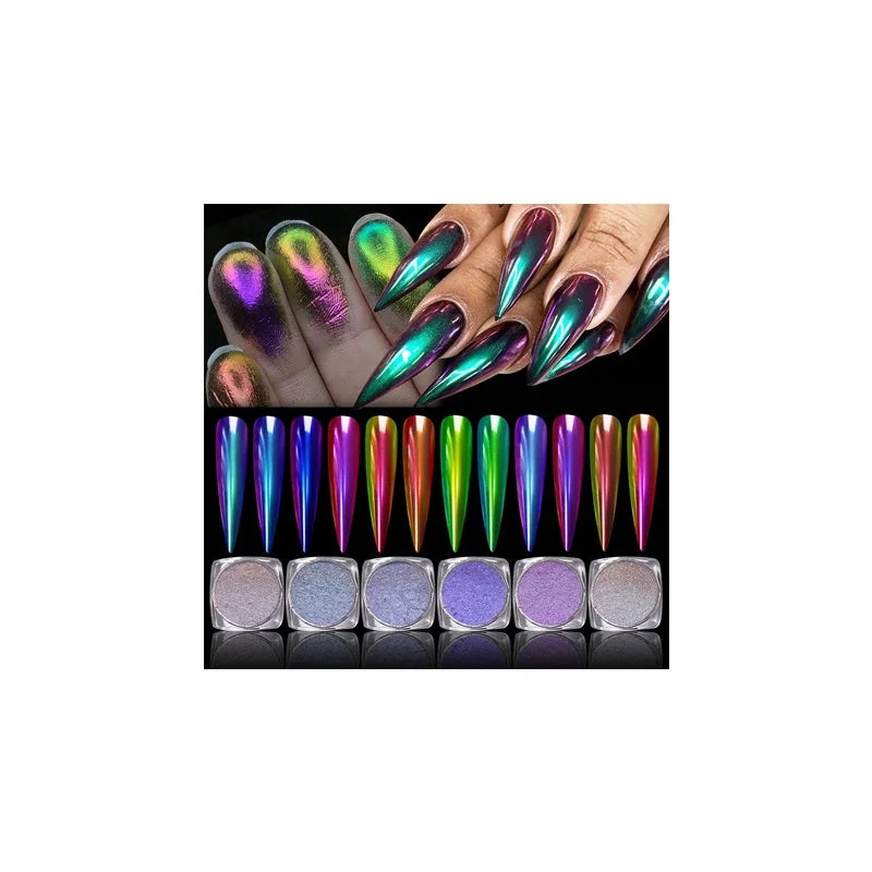 Magic Mirror Powder Chameleon Polarizing Nail Glitter High-Light Diamond Holographic Nail Art Pigments DIY UV Gel Manicure Du