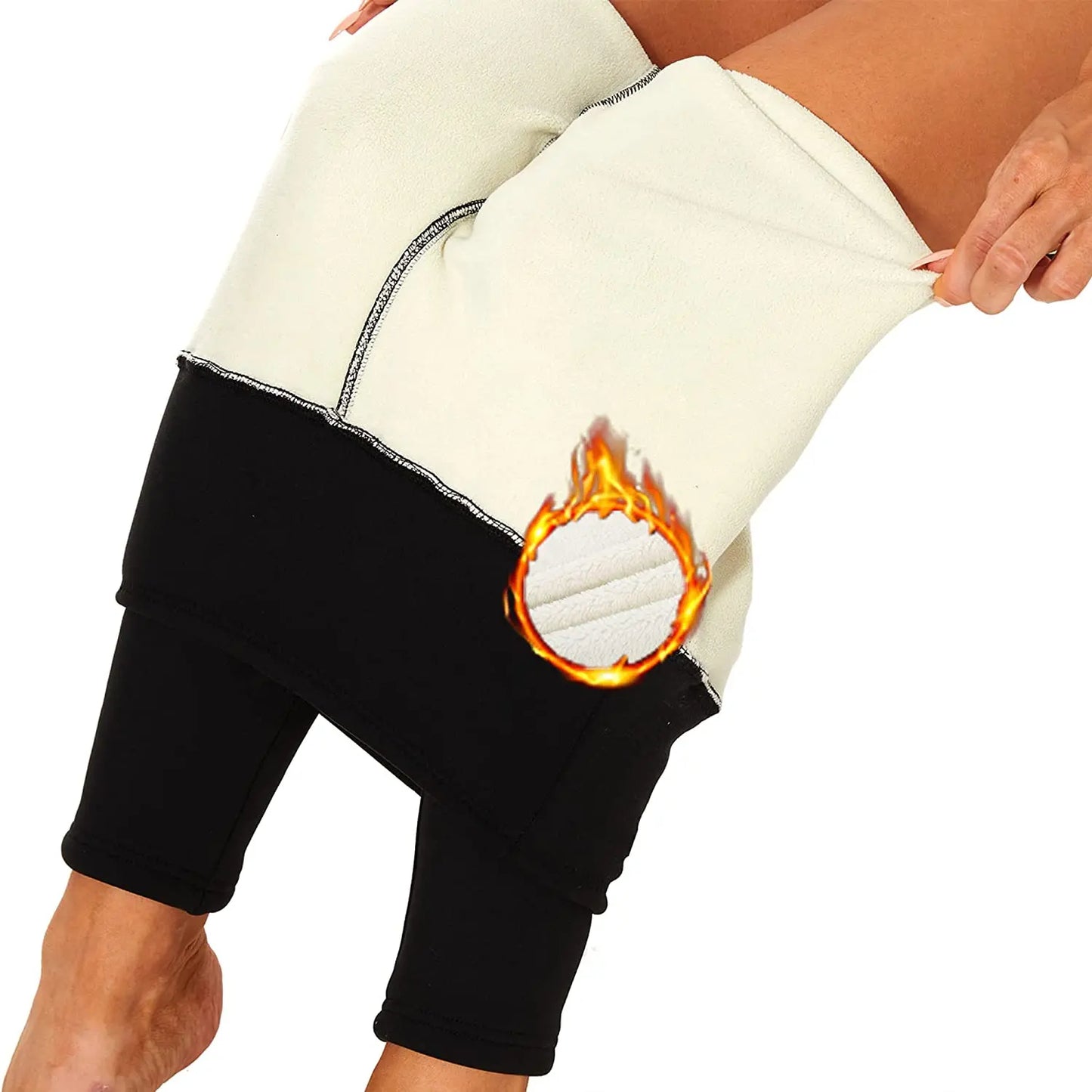 Women's High Waist Black Thick Winter Warm Pants Breathable Fleece Lined Leggings Thermal Knitted Leggings