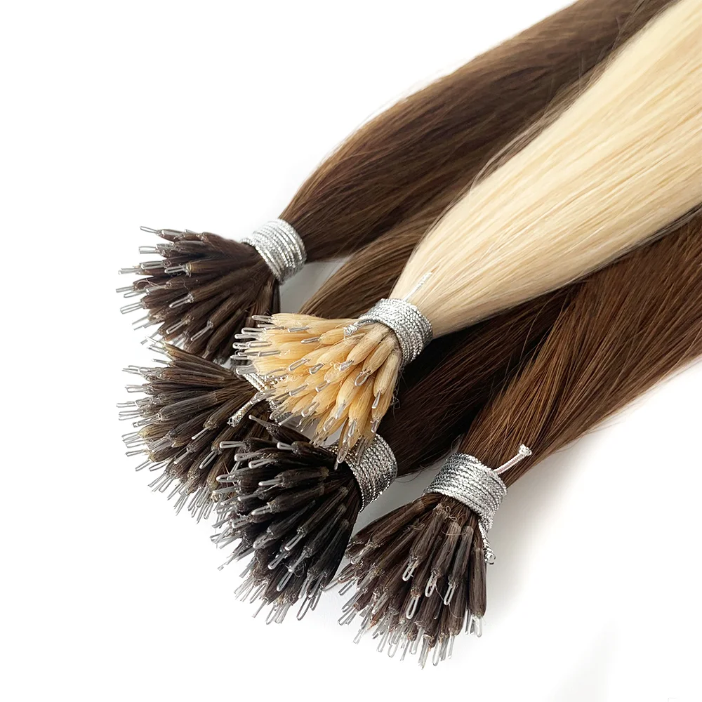 Factory Wholesale 12A Grade Remy Nano Ring Pre-Bonded Hair Extensions Piano Color Straight Wave Closure for Salons