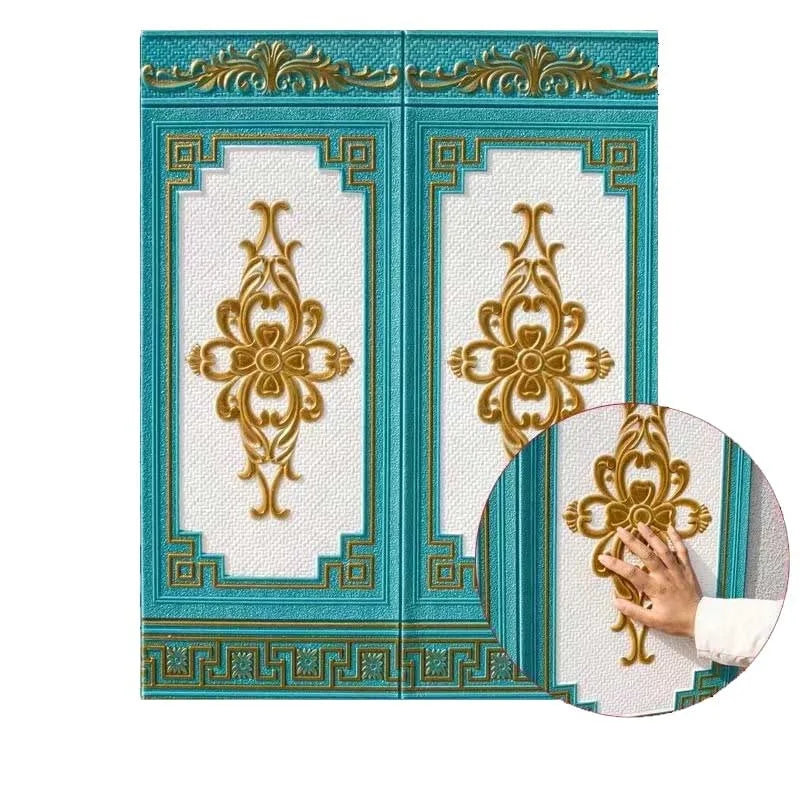3D Foam Wall Sticker Self-adhesive Wall Skirt Waterproof European Wallpaper Anti-collision Dado PVC Panel Wall 70*90CM/70*77C