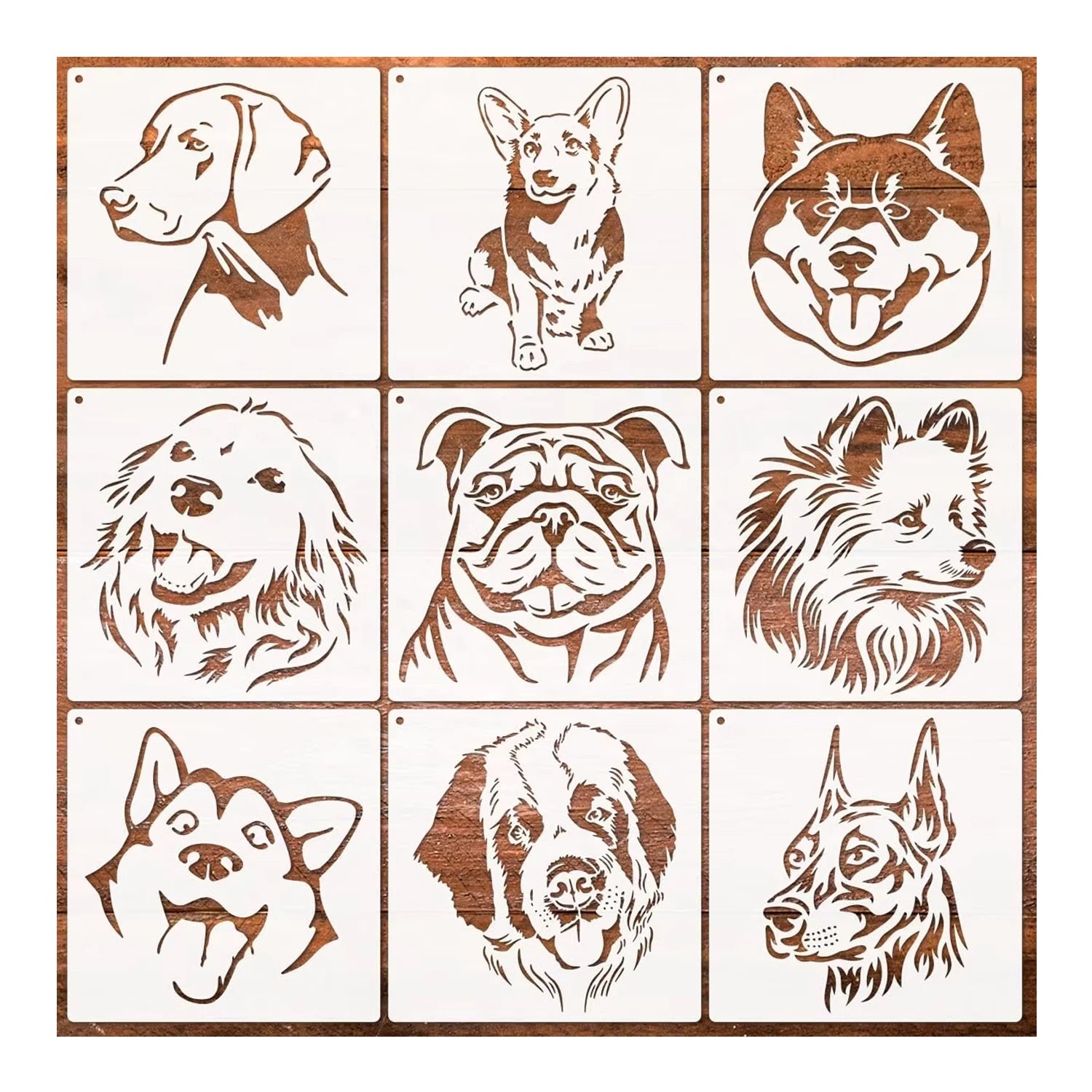 9 Pieces Animal Stencil Dog Head Stencil for Painting on Dog House Wood Signs Walls Wallpaper and Fabrics