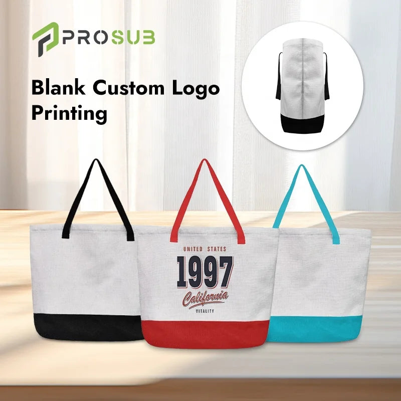Prosub Factory Wholesale 380g Linen Sublimation Tote Bag Blank Custom Print Logo Sublimation Shopping Handbags With Zipper