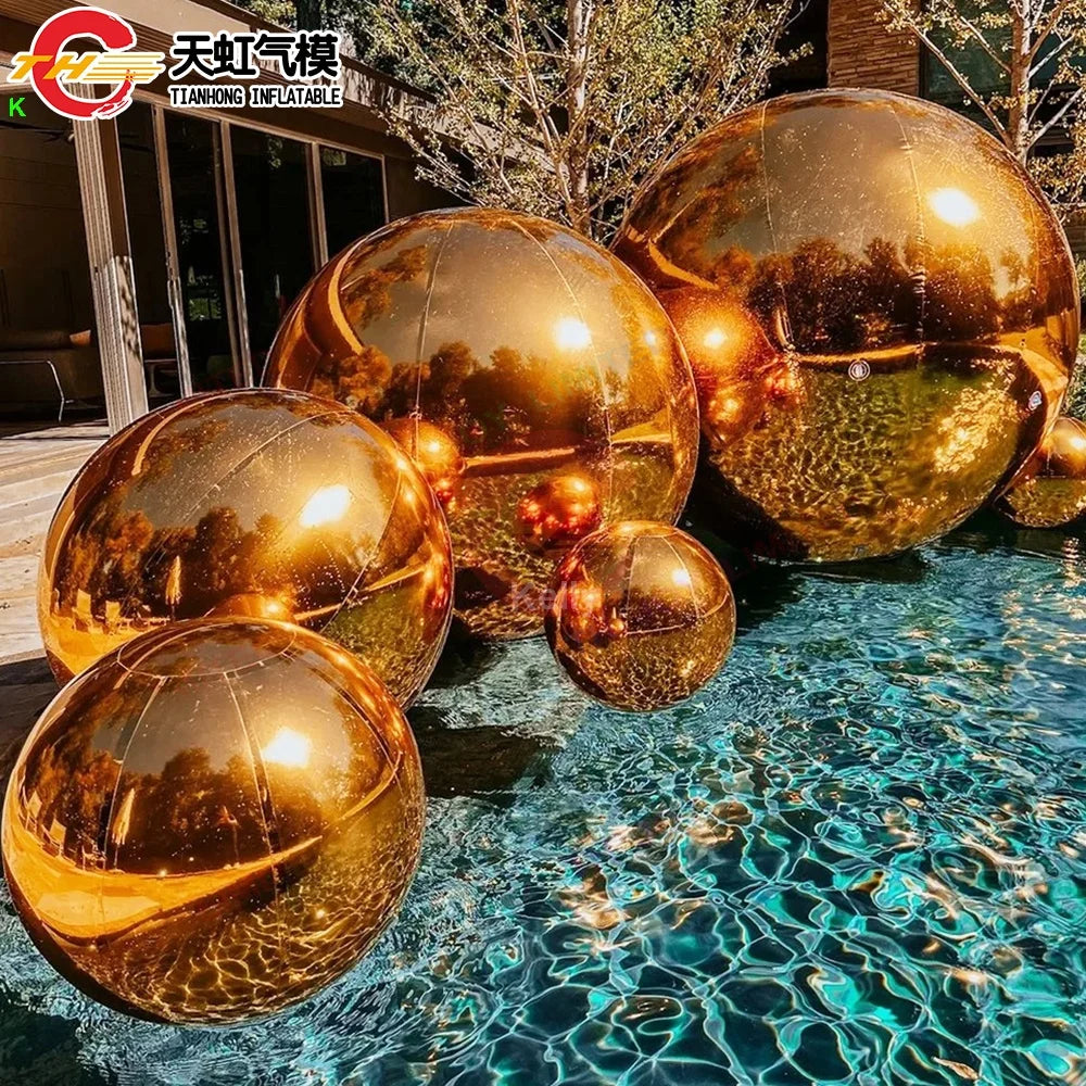 Free Door Shipping 3m Dia Giant Inflatable Metallic Spheres Mirror Balls Unisex Stage Building Decoration Dazzling Gold Ballo