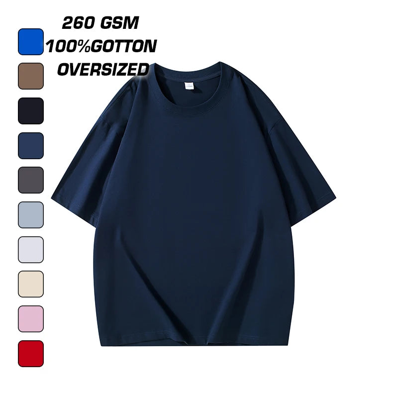 Wholesale Street Plain Down Shoulder 100% Cotton T Shirt Oversized Crew Neck Tshirt for Men 260 Gsm Heavy Weight Tshirts