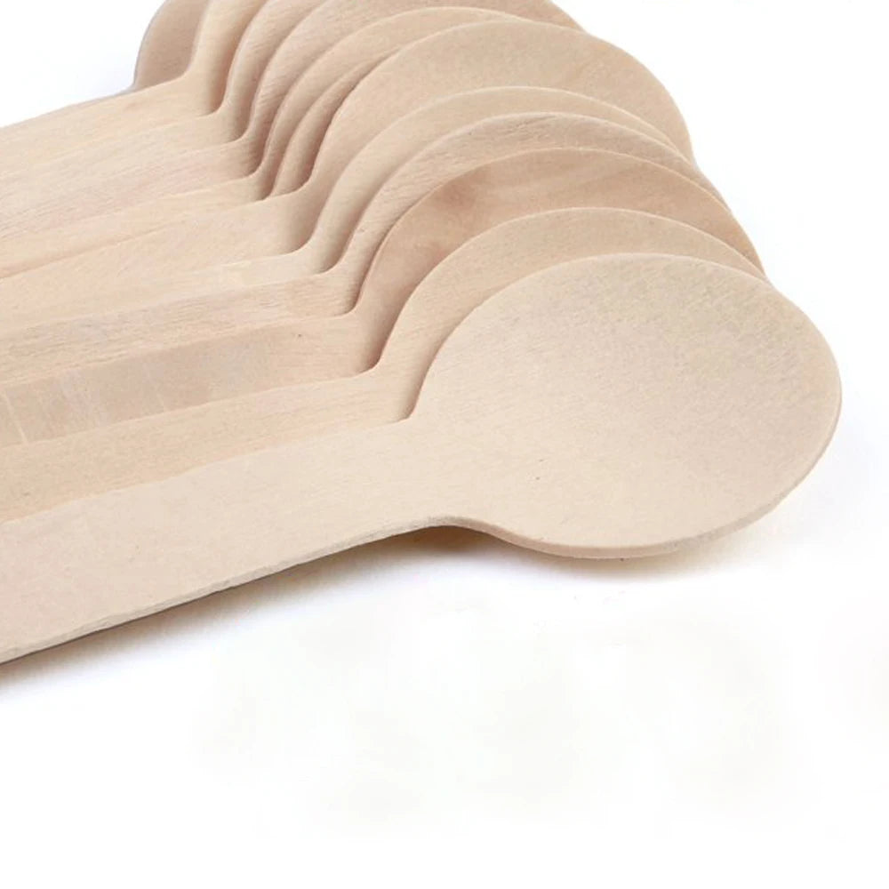 100 Pcs 96mm 3.8inch Eco-Friendly Disposable Birch Wood Spoons with Mirror Polish Camping Use Set