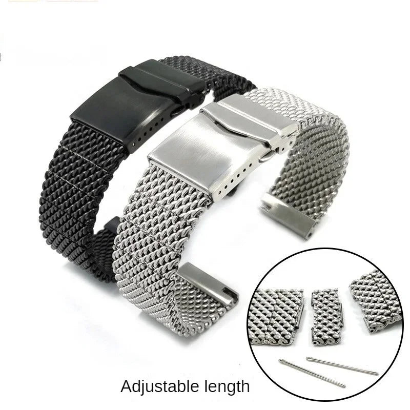 Shark Cool Milan Quick Detachable Watch Band Net Strap Section with Brushed Steel Adjustable Length