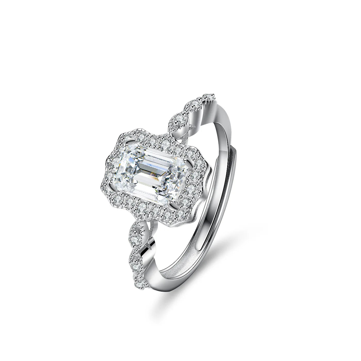 Hot Selling Adjustable Engagement Ring | Emerald Cut 1-Carat Loose Moissanite D VVS1 | S925 Gold-Plated Wedding Ring