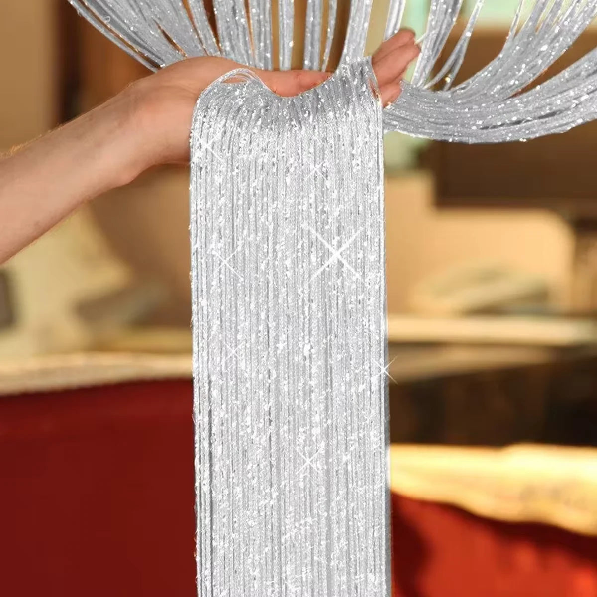 3*3 M Glitter String Door Curtain Beads Hanging Beaded Fringe Fabric Tassel Window Panel Home Living Wedding Decor