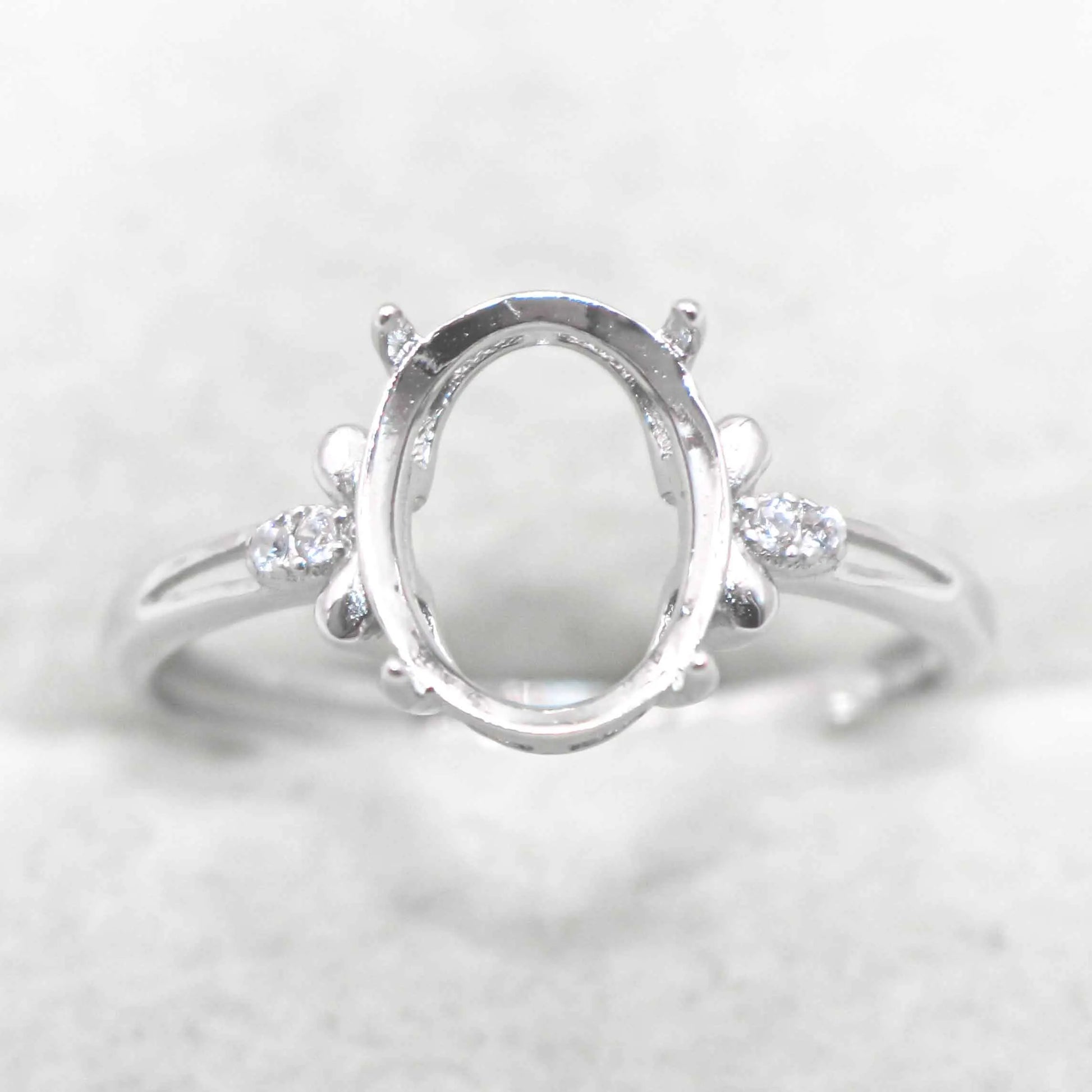 Sterling Silver 8*10mm Semi Mount Ring Empty Frame Blank Support Setting S925 Base Holder Without Center Stone for DIY Inlay