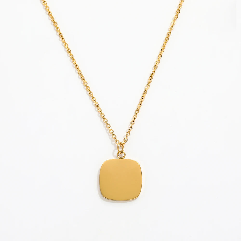 Fenny 18K Gold Plated Waterproof Simple Plain Square Pendant Necklace Trendy for Women Stainless Steel Jewelry Wholesale