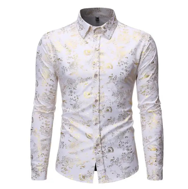 Fashion Men's Hot Stamping Printed Shirt European Size Slim Lapel Collar New Men's Long-sleeved Multi Colors Shirts