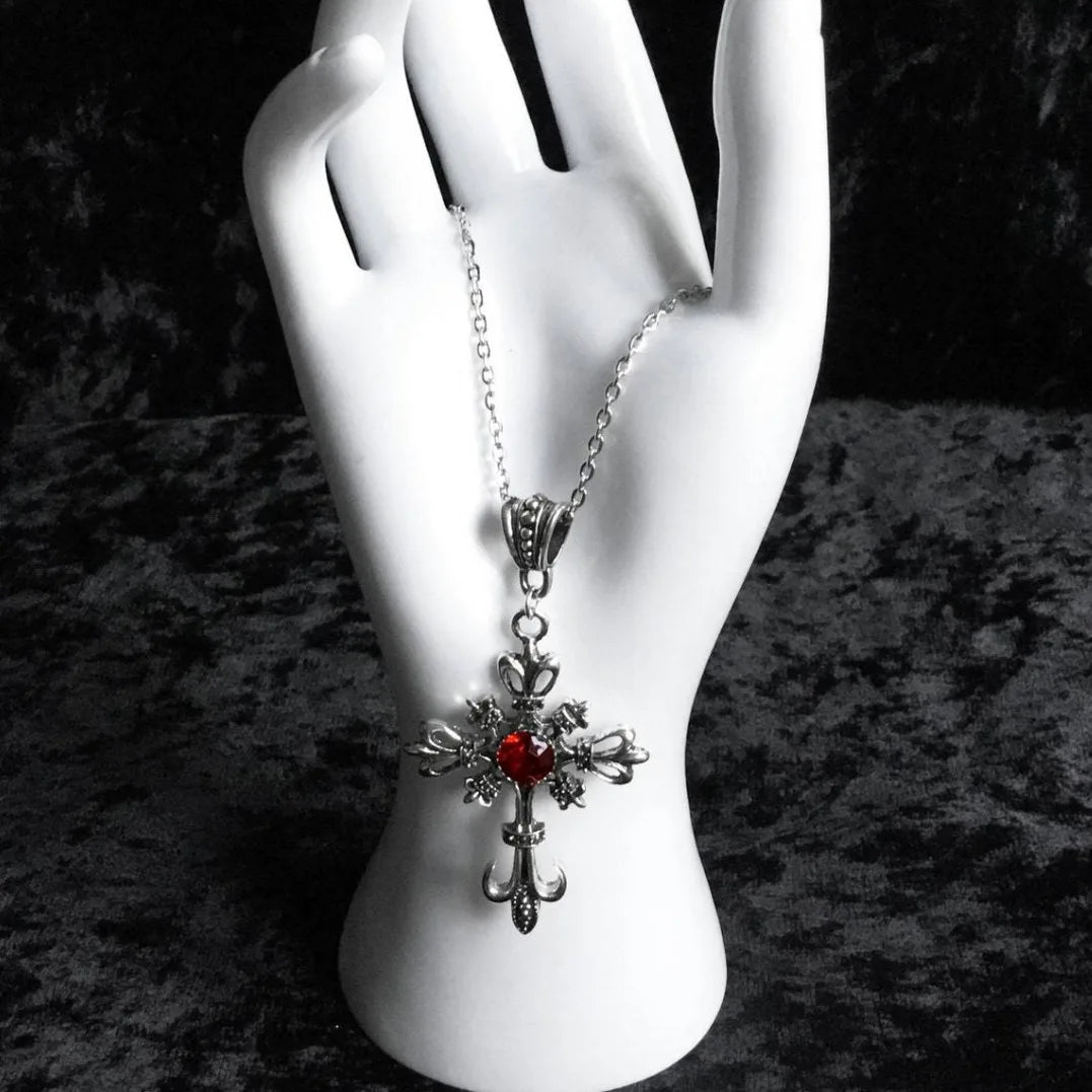Vintage Cross Necklace with Rope Chain Gothic Dark Fashion Pendant for Men and Women Wedding & Party Role-playing Accessories