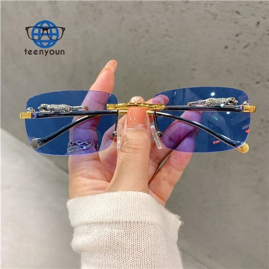 Teenyoun Rimless Rectangle Sunglasses Men Stylish Vintage Gradient Ocean Lenses Women Eyewear UV400 Shades 2024 Wholesale
