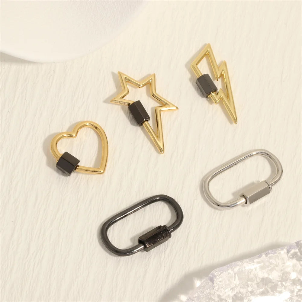 Jewelry Making Accessories Hanging Chain Spiral Locket Heart Star Clasp Brass Charm Pendant Carabiner Screw Lock Clasps