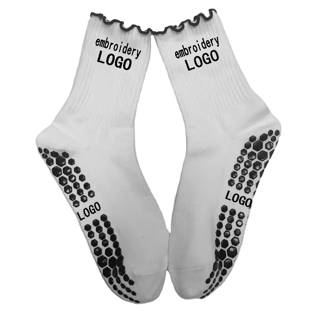 Manufacturers Custom Logo Personalised Design Pilates Women Non-slip Embroidery Grip Cotton Ruffle Anti Slip Yoga Pilates Soc
