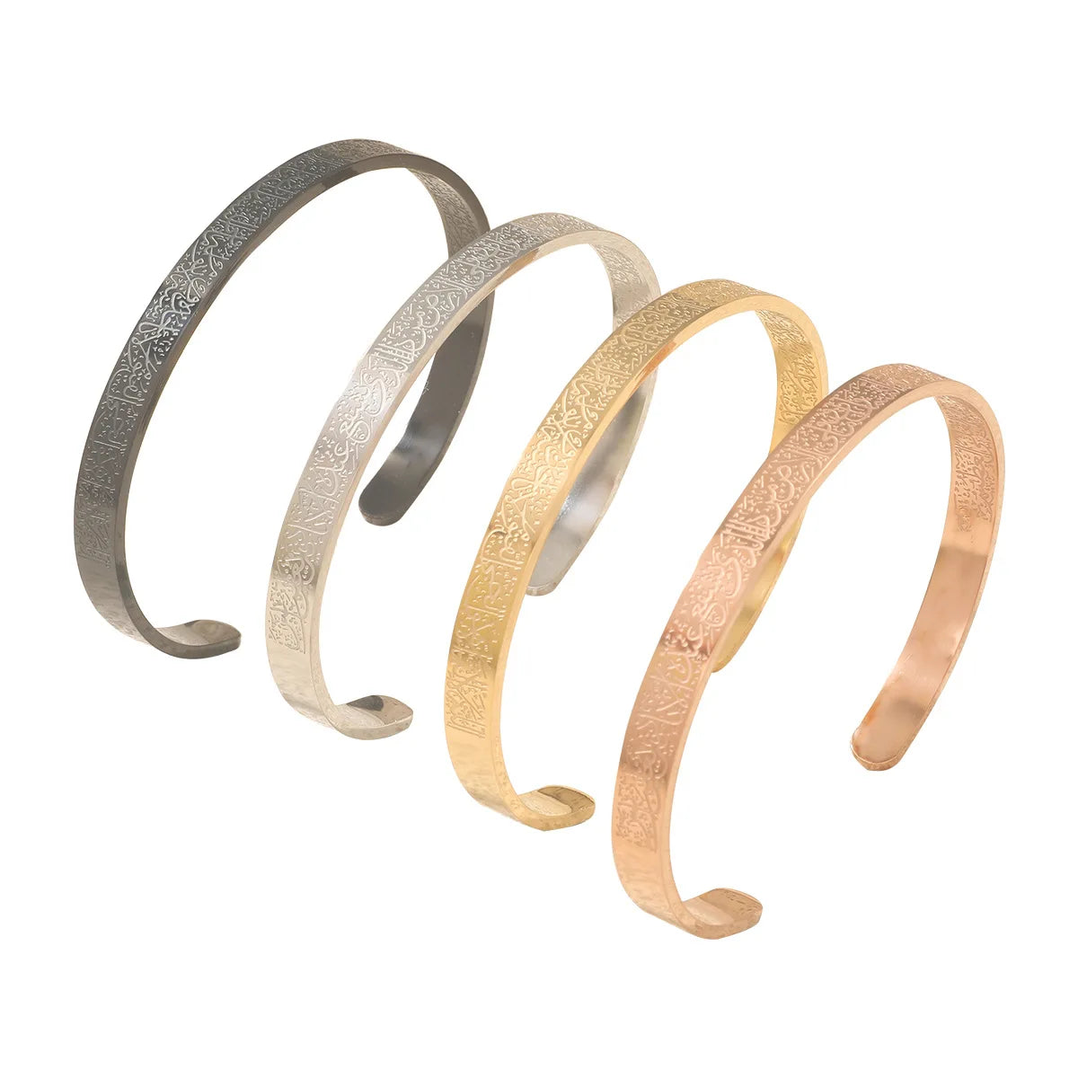 Religion Faith Double Side Islamic Style Cuff Bracelet Custom Engraved Quotes Bangle for Men Women Arabic Style