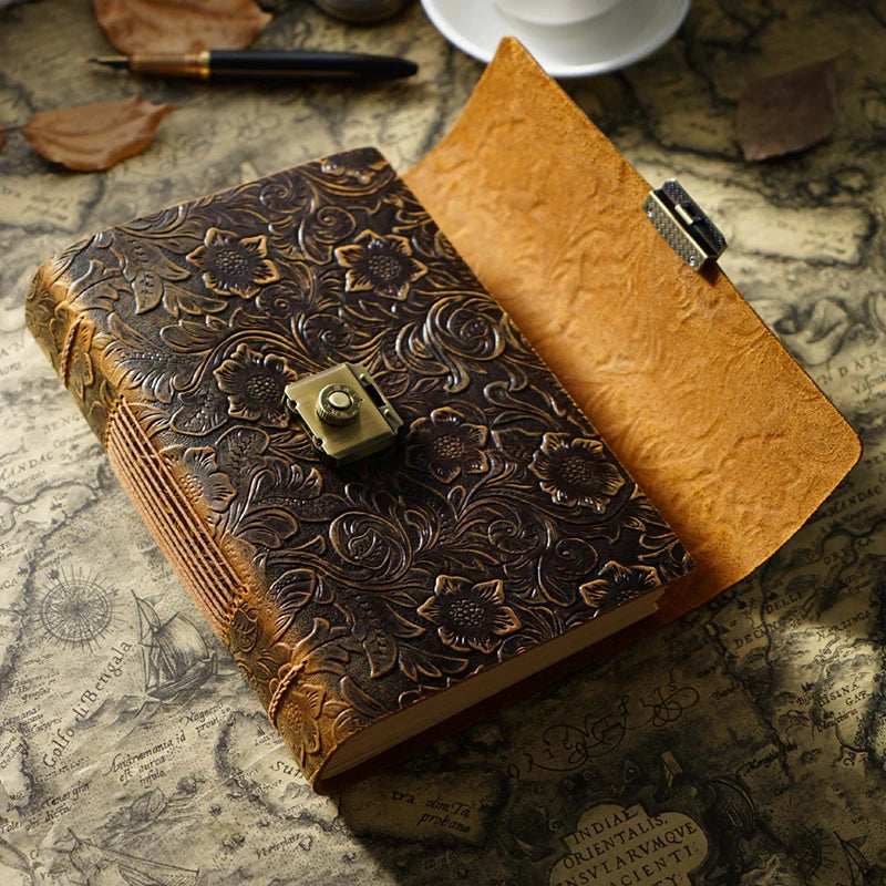 Handmade Genuine Leather Creative Diary Blank Journals with Lock