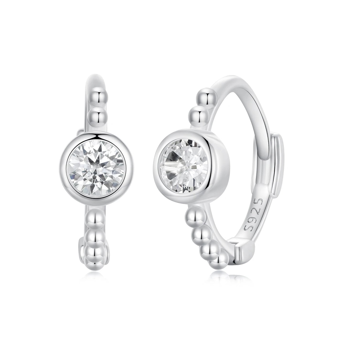 Factory Simple Beads Huggie Hoop Earrings Sterling Silver 925 Cubic Zirconia Hypoallergenic Earrings Jewelry for Women SCE173