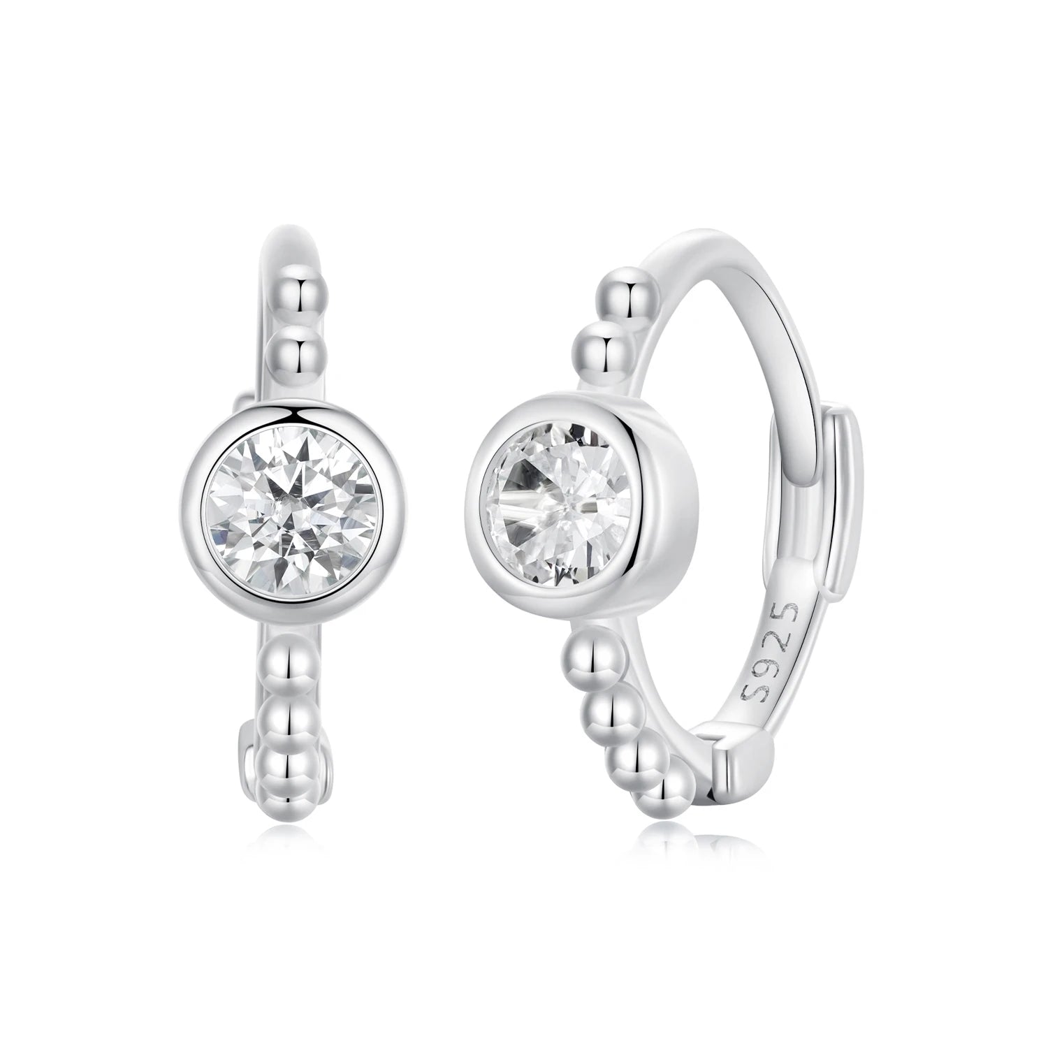 Factory Simple Beads Huggie Hoop Earrings Sterling Silver 925 Cubic Zirconia Hypoallergenic Earrings Jewelry for Women SCE173