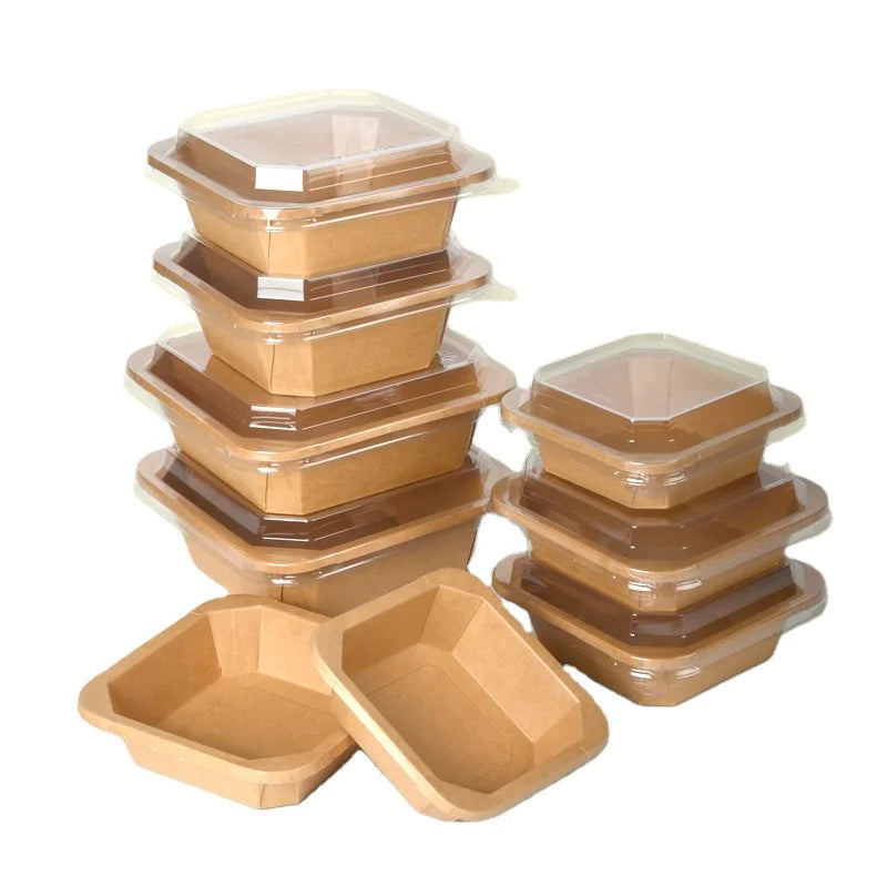 SenAng 650ml Take Out Food Containers with Clear Lids Kraft Paper Octagonal Bowl with Lid in Stock Ready to Ship Fast Deliver