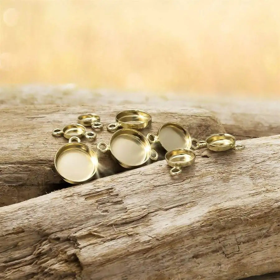 GP US 14K Gold Filled Bezel Cup Tray Charm Connector Round Plain Glue Bezel Charms Permanent Jewelry Chains Findings Supplies