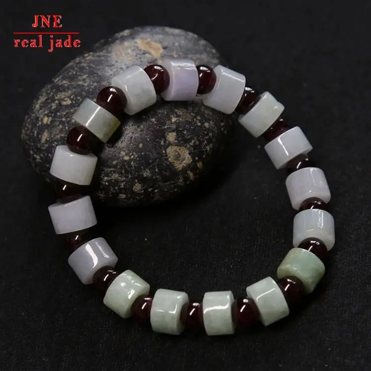 Natural a Cargo Jade Bracelet Fashion Men and Women Couple New Jade Barrel Shaped Bead Bracelet Wholesale