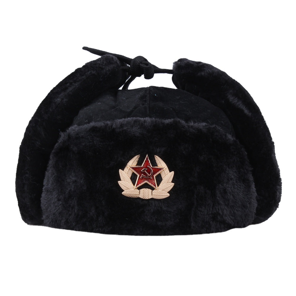 logo custom Waterproof Russian Soviet Hats Artificial Rabbit Fur Ushanka Winter Cold Weather Hat for Men With Soviet Red Star
