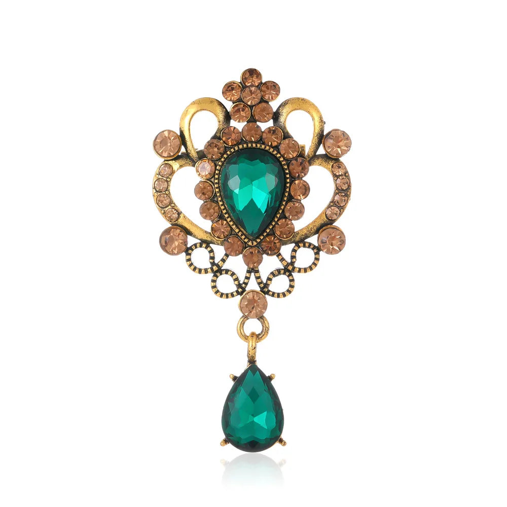 DRAL1097 Palace Style Retro Rhinestone Brooch Baroque Glass Pendant Suit Accessory European and American Glass Pendant Brooch