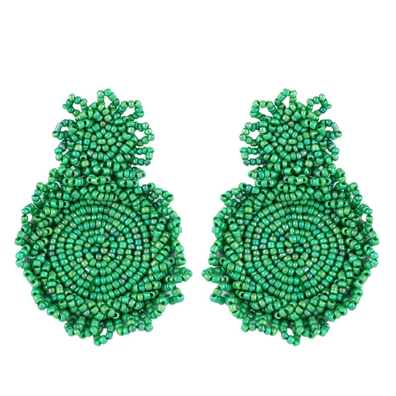 Boho Ethnic Beads Drop Dangle Earrings for Women Colorful Round Big Circle Pendant Earring