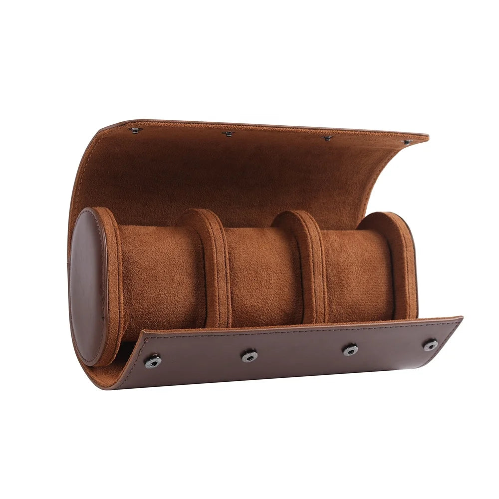 3 Slot Watch Roll Brown Crazy Horse Pu Travel Luxury Storage Organizer Collection Case for Men Leather Watch Box